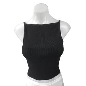 & Other Stories Black Ribbed Knit Sleeveless Stretch Casual Tank Crop Top Size S